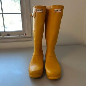 Hunter Original Tall Rain Boots Yellow Natural Rubber Waterproof Wellies